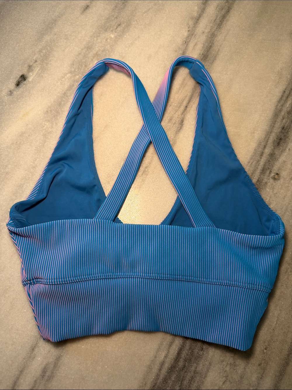 Beach Riot Blue Ribbed Ruched Sports Bra - Picture 2 of 2